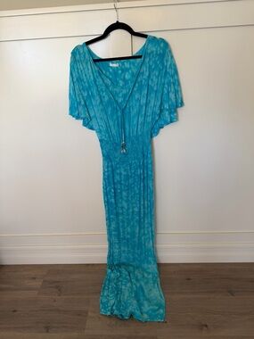 Indah Turquoise Blue Tie-Dye Maxi Dress